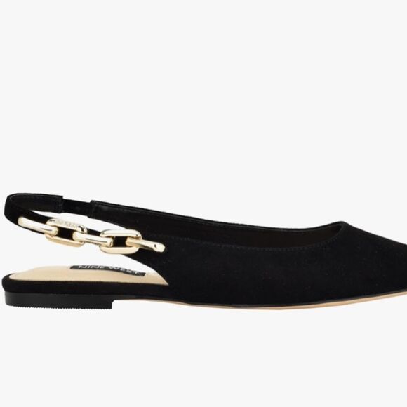 Nine West Slingback Flats Pointed Toe Gold Chain Detail Women’s Shoes Size 9M - Picture 7 of 9